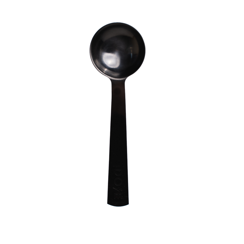Elegant black spoon with long handle and round bowl design for modern dining and serving