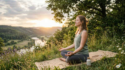 Woman practicing deep breathing outdoors — natural cortisol management