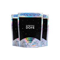 Pre Paid Annual Plan Mushroom Coffee plus supplement bags with holographic packaging on black starry background