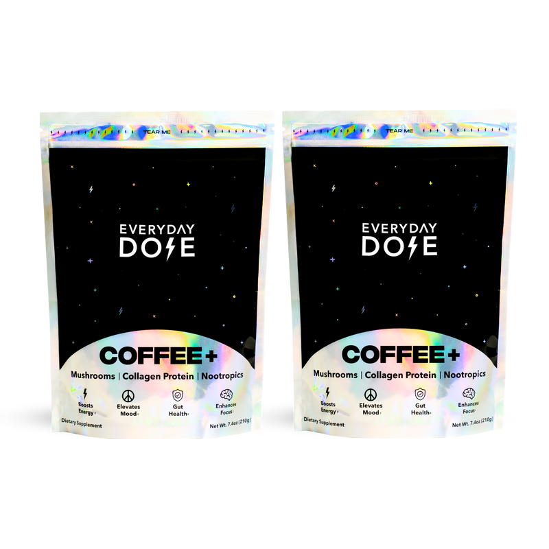 60-Serving Coffee+ packs Lion’s Mane, Chaga, collagen, and L-Theanine for focus, energy, and gut health.