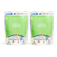 60-Servings Mushroom Matcha + pouch packaging with mushrooms, collagen protein, and nootropics for mood and gut health.