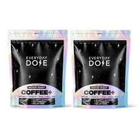 Front view of two Everyday Dose Coffee+ Medium Roast pouches with colorful holographic edges, gallery position one.
