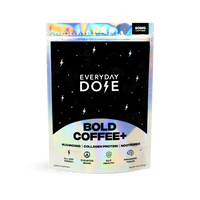 EVENTS 30 Servings Bold Coffee+ package with holographic design featuring lightning bolts and health benefit icons on black background