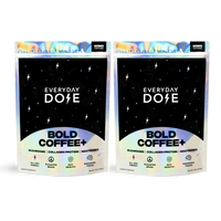 60-Servings Bold Coffee Plus packets with mushrooms, collagen protein and nootropics in black packaging with lightning bolts