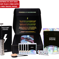 Mushroom Coffee starter kit with 30 servings featuring black packaging and instructions for optimal coffee preparation