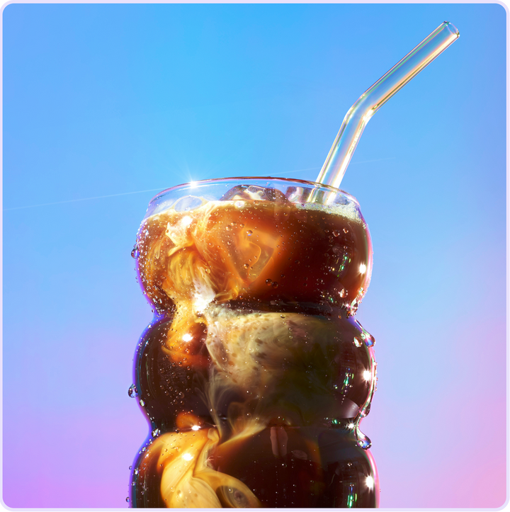 cold glass of everyday dose coffee with gradient background