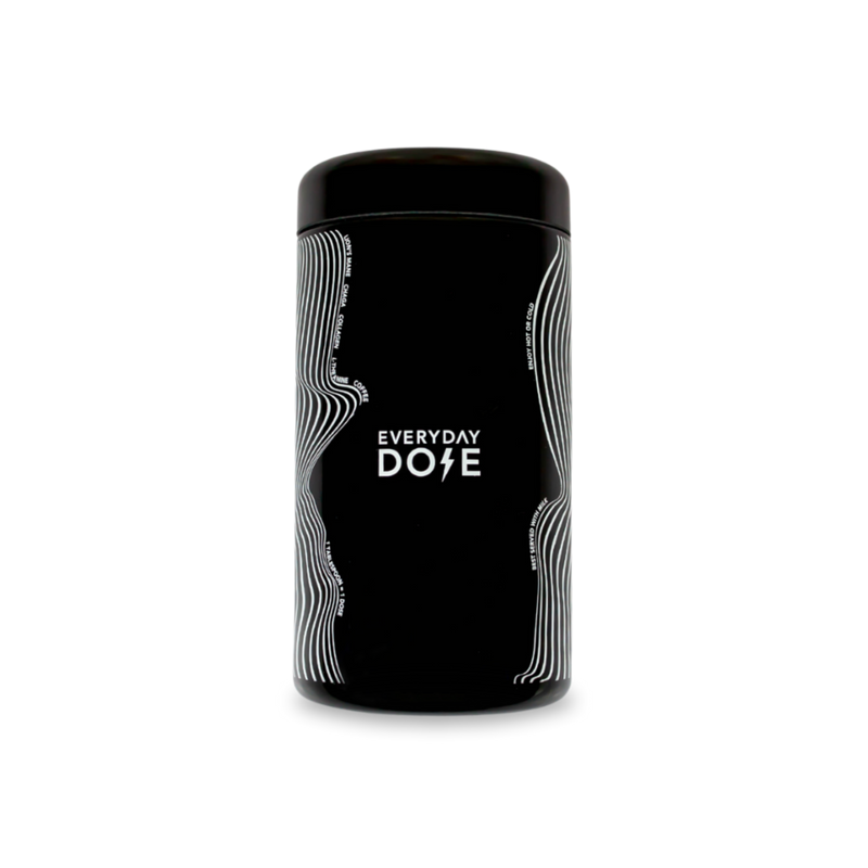 The Coffee Vessel by Everyday Dose: sleek black canister with modern wavy line design pattern