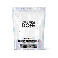 Front view of Everyday Dose Dairy Free Creamer+ 15‑serving pouch showing CREAMER+ label, collagen and probiotics