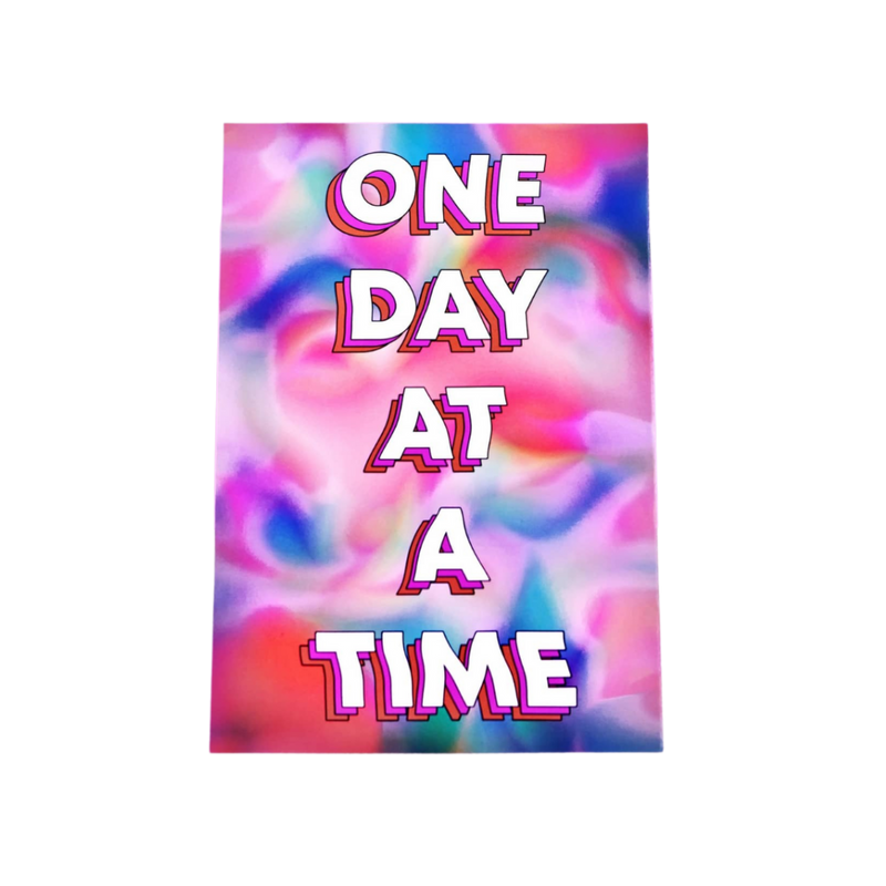 Tyler Spangler Poster featuring One Day At A Time text on vibrant pink and blue swirled background