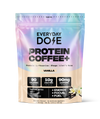 Colorful package of vanilla protein coffee with 90 calories, 10g protein, and 90mg caffeine per serving