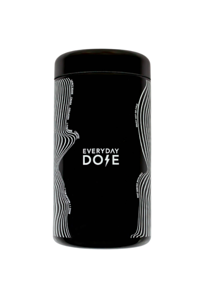 Matte black container with white contour line art of two faces and Everyday Dose text with lightning bolt at gallery position 1