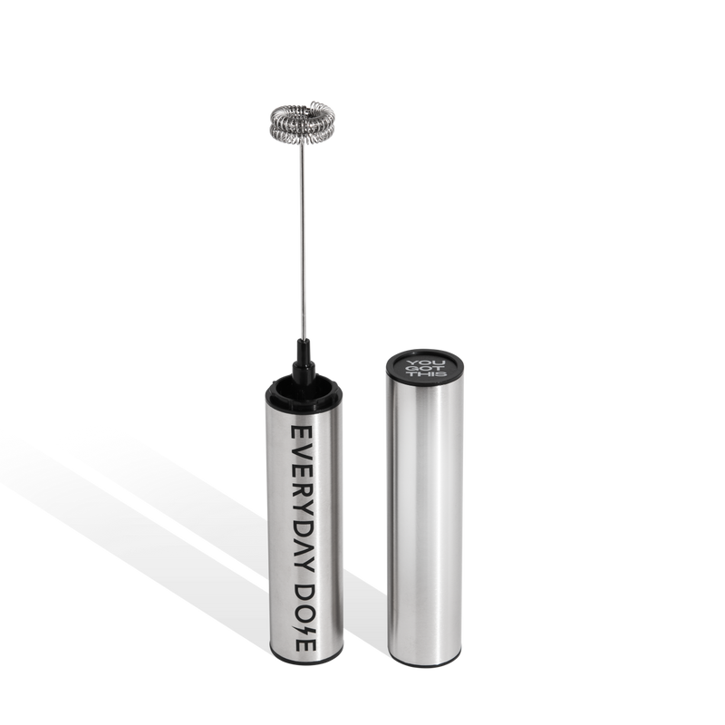 USB-Supercharged Frother with stainless steel body and electric whisk for creating perfect coffee foam and creamy drinks