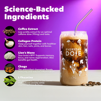 EVENTS 30 Servings Bold Coffee+ with science-backed ingredients showing coffee extract, collagen, lions mane, chaga and L-theanine
