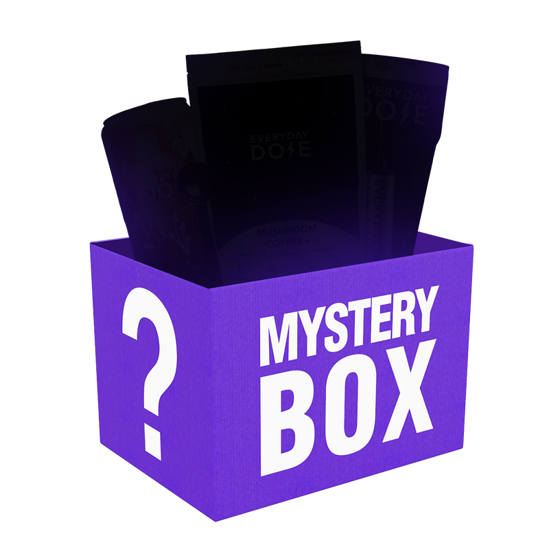 The VIP Mystery Box with question mark design in vibrant purple, containing dark mystery packages inside